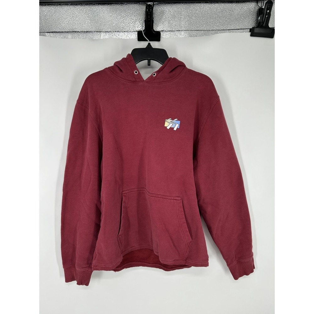 Stussy‎ Hoodie Mens Large Maroon Burgundy SS Cube Logo Fleece Sweatshirt Graphic